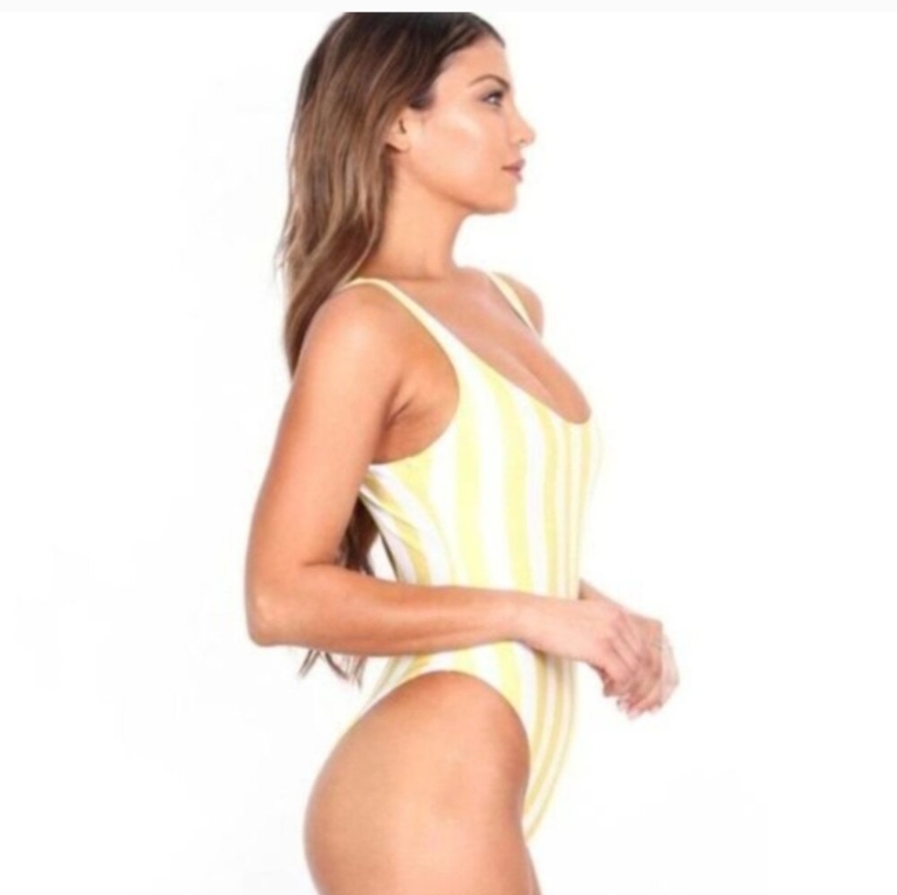 Yellow Striped One Piece Swimsuit